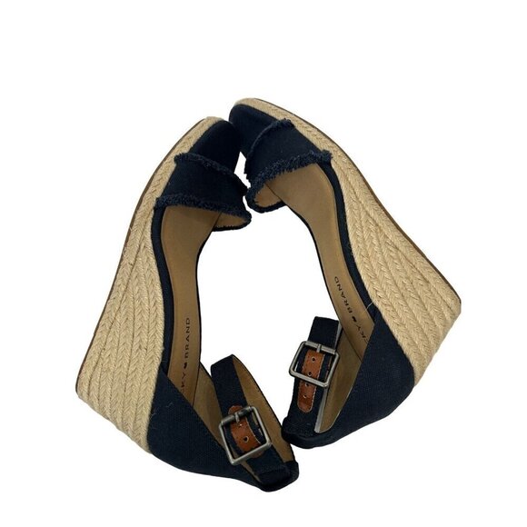 Lucky Brand Navy Blue Canvas Espadrille 3 Inch Wedge Sandals Size 9 - Picture 7 of 14